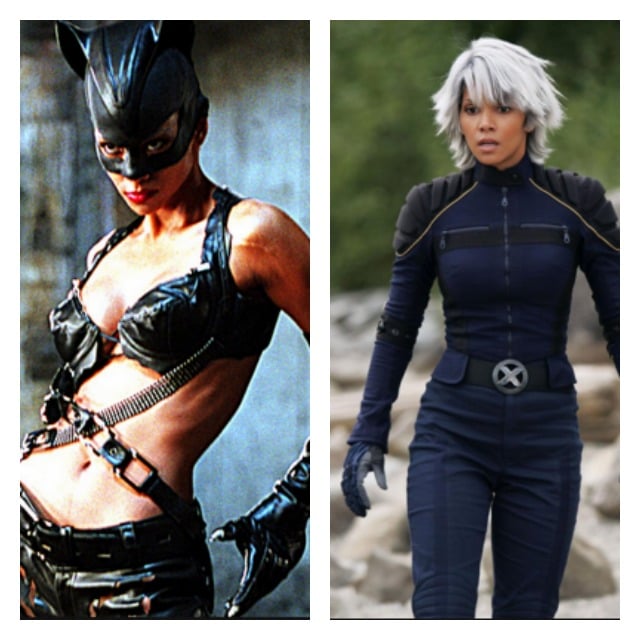 This is a side by side Halle Berry as Catwoman and Storm.