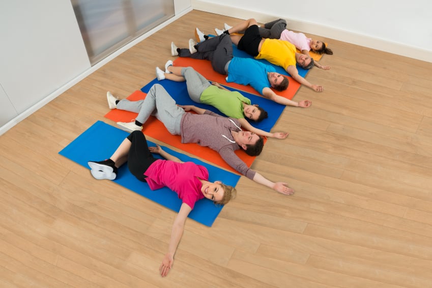 yoga group, spinal twist