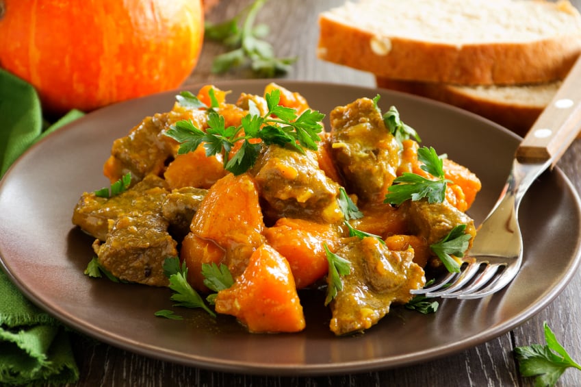curry, stew, pumpkin, pork