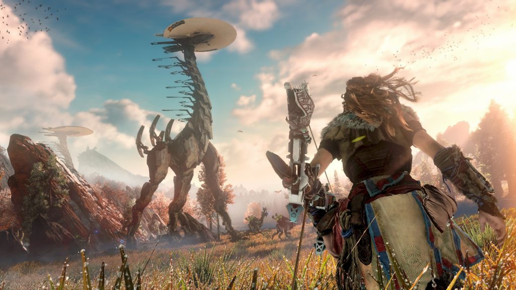 Our main character encounters a machine in Horizon: Zero Dawn