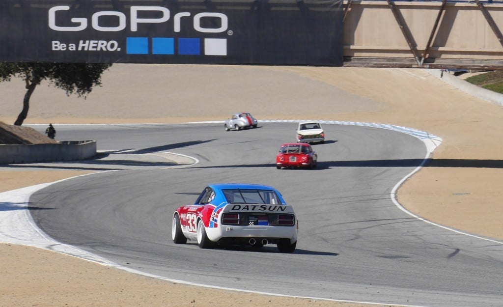A Datsun race car on the track.