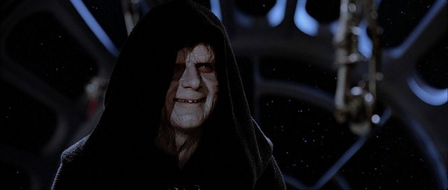 Emperor Palpatine smiling while in a dark robe. Emperor Palpatine smiling while in a dark robe.