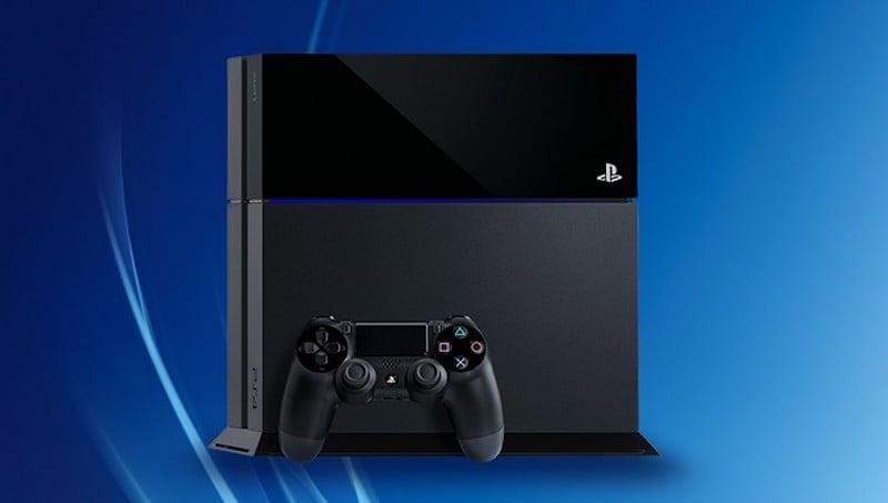 A Sony PlayStation 4 console on a blue background.