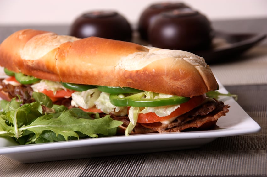 A thin version of a steak sandwich