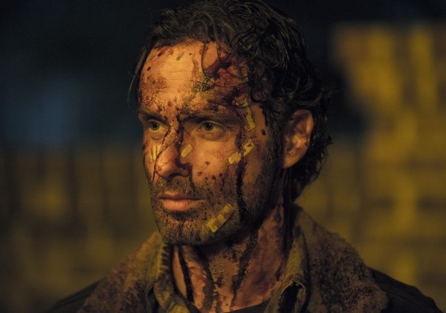 Rick Grimes (Andrew Lincoln), bloody after a particularly brutal fight in a scene from AMC's 'The Walking Dead'