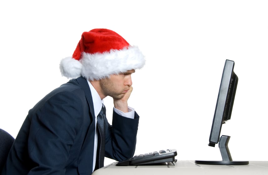 man in santa hat, stressed