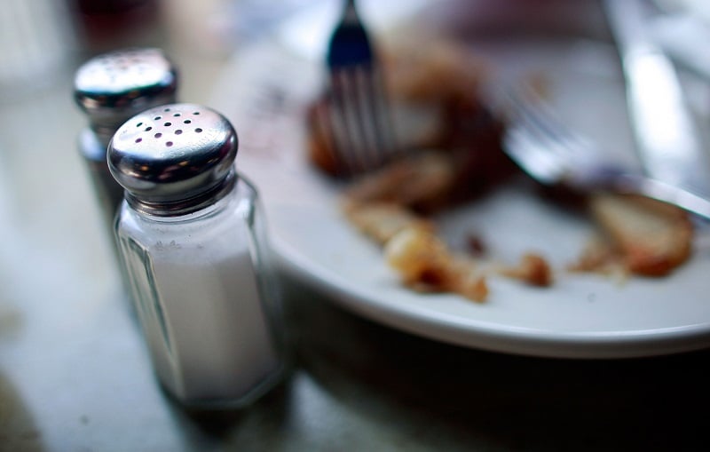 salt shaker at restaurant table