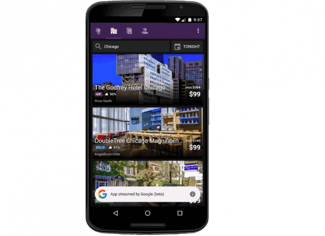 Google app streaming HotelTonight