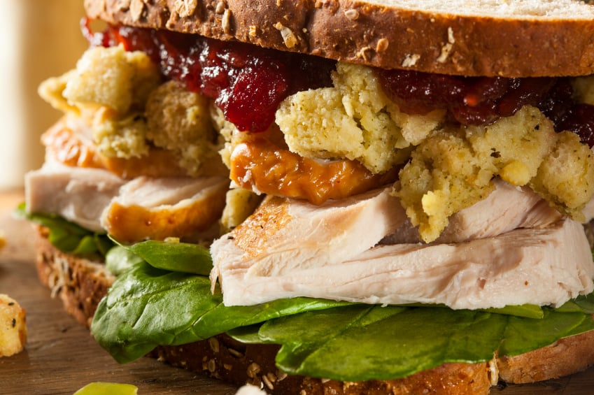Thanksgiving leftover sandwich, turkey, cranberry, stuffing