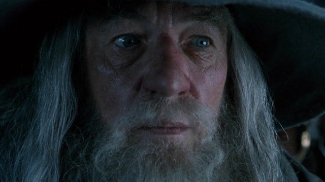 This is a closeup of Gandolf's face in The Lord of the Rings.