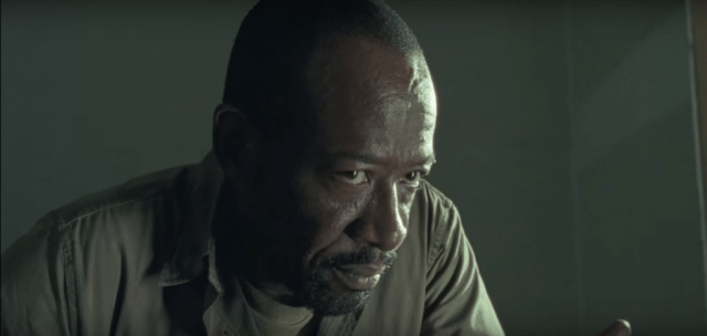 Morgan stares at a Wolf in a scene from Season 6 of 'The Walking Dead'