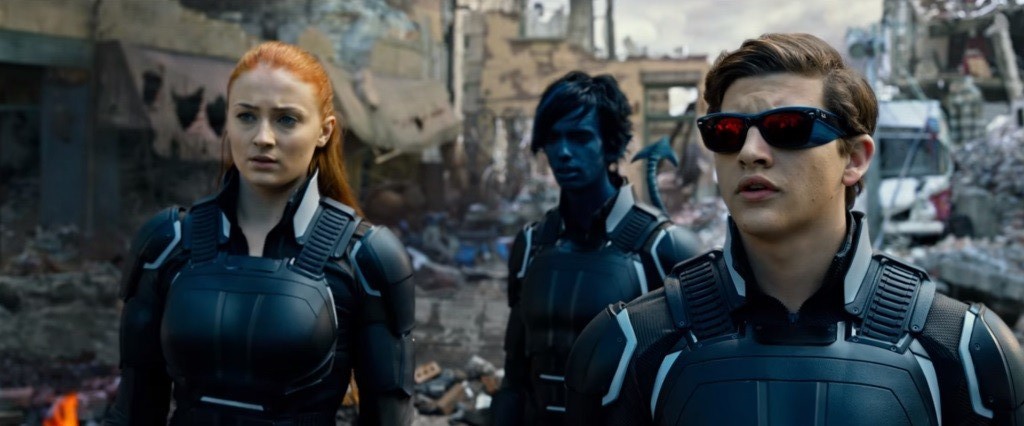 Jean Grey (Sophie Turner), Nightcrawler (Kodi Smit-McPhee), and Cyclops (Tye Sheridan).