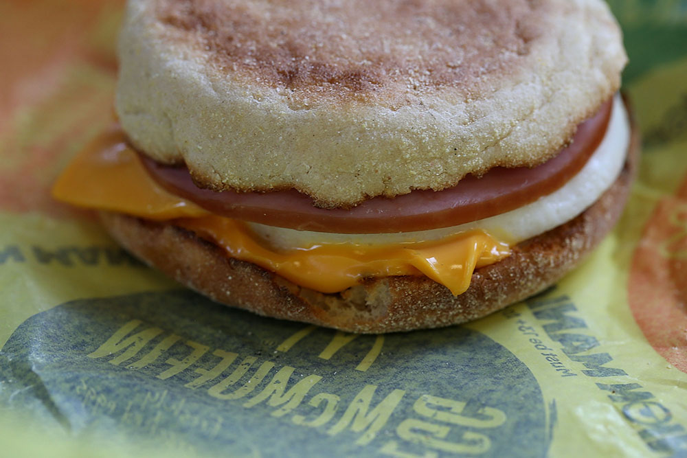 close-up of an egg McMuffin sandwich