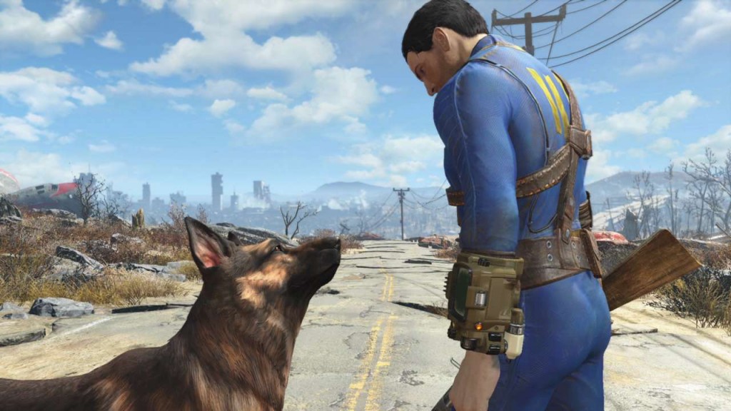 A nuclear blast survivor and his dog make their way through a destroyed futuristic Boston.