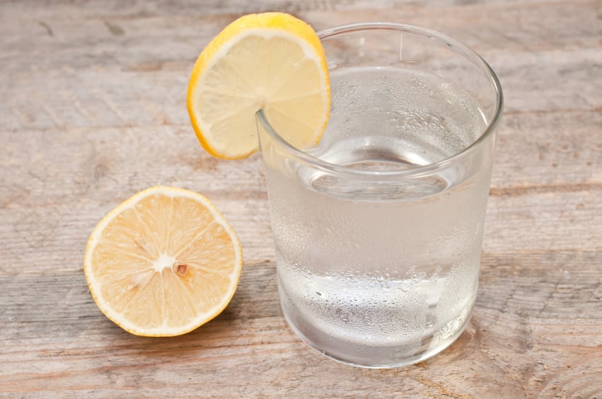 Glass of water with lemon slices