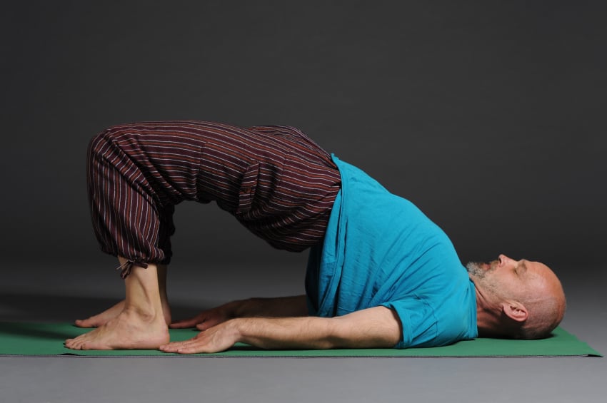 yoga, glute bridge, hamstring bridge
