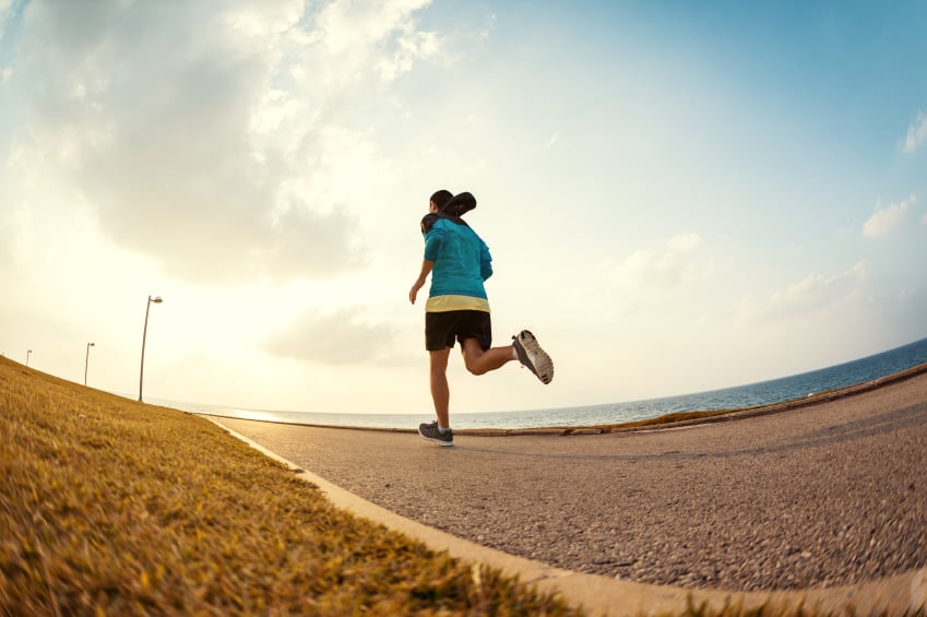 man running alone, road