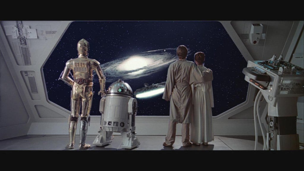 C3PO, R2D2, Luke Sykwalker, and Leia in Star Wars