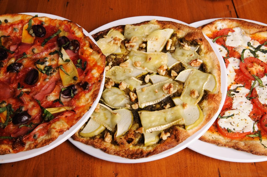 Assortment of pizzas