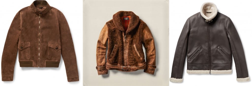 Gucci bomber jacket, RRL shearling jacket, Loro Piana aviator jacket