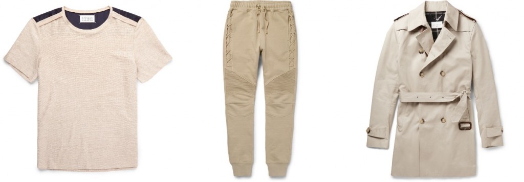 Maison Margiela tee, Balmain sweatpants, Sandro trench at Mr. Porter