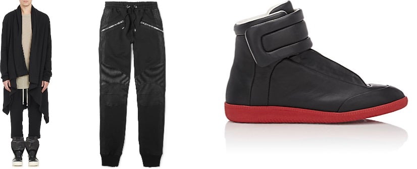 Rick Owens cardigan, Balmain sweatpants, Maison Margiela sneakers