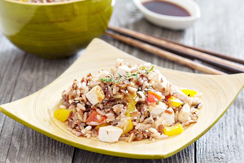 vegetable and tofu stir-fry with wild rice