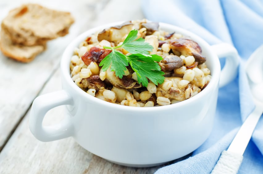 barley and mushroom salad, porridge, parlsey