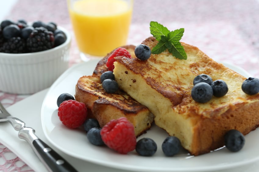 french toast, raspberries, blueberries