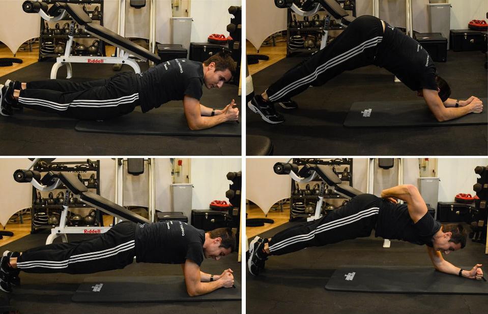 Giacomo Barbieri demonstrating correct and incorrect planks