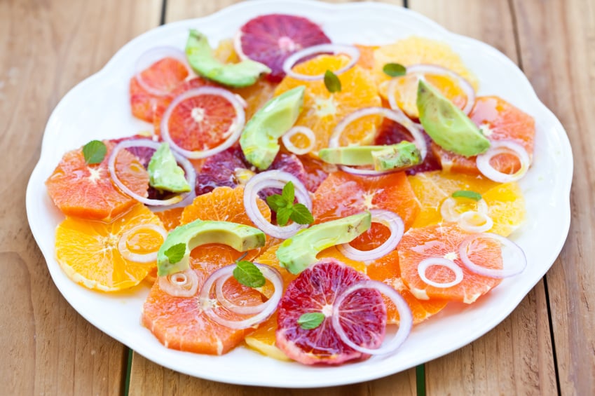 avocado, orange and grapefruit slices