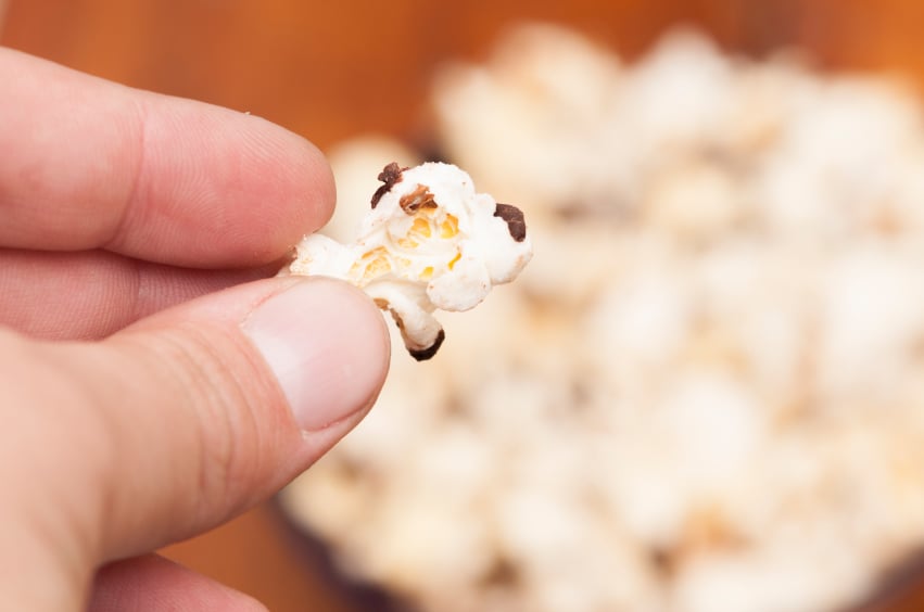 A piece of burnt popcorn