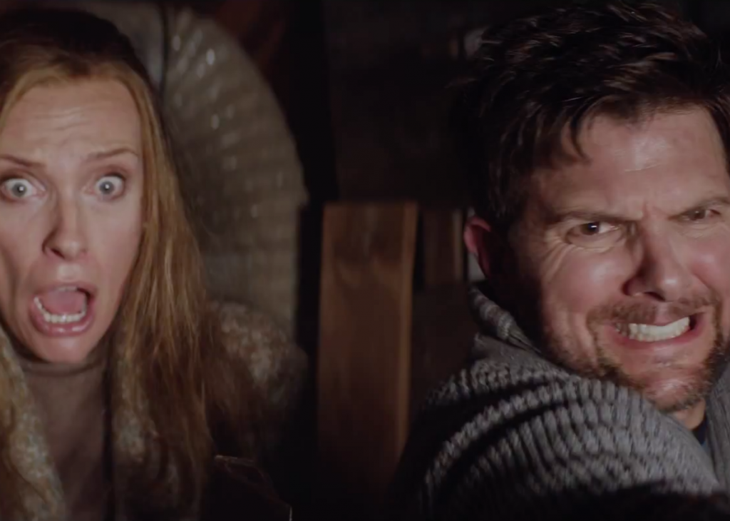 Two characters looking terrified in the film, Krampus