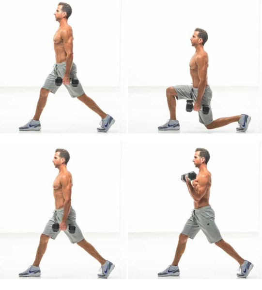 split lunge with biceps curl.