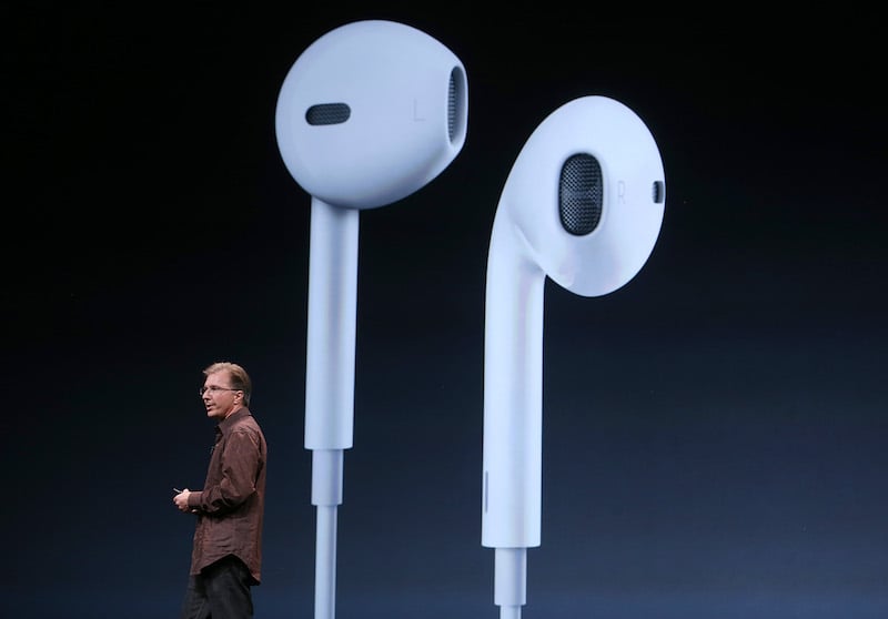 Apple Vice President of iPod and iPhone Product Marketing Greg Joswiak, announces new Apple earphones called EarPods during an Apple special event at the Yerba Buena Center for the Arts on September 12, 2012 in San Francisco, California. Apple announced the iPhone 5, the latest version of the popular smart phone as well as new updated versions of the iPod Nano, Shuffle and Touch. (Photo by Justin Sullivan/Getty Images)