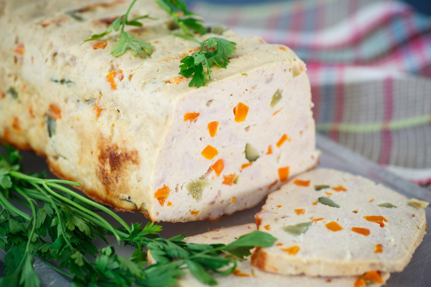 sliced chicken meatloaf with carrots and clery