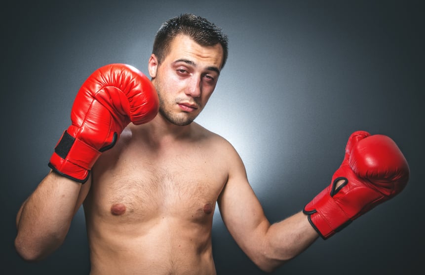 funny boxer wearing red boxing gloves