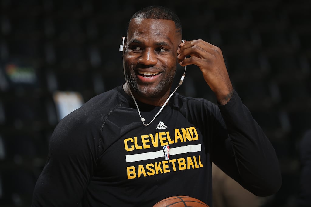 LeBron James of the Cleveland Cavaliers warms up prior to facing the Denver Nuggets.