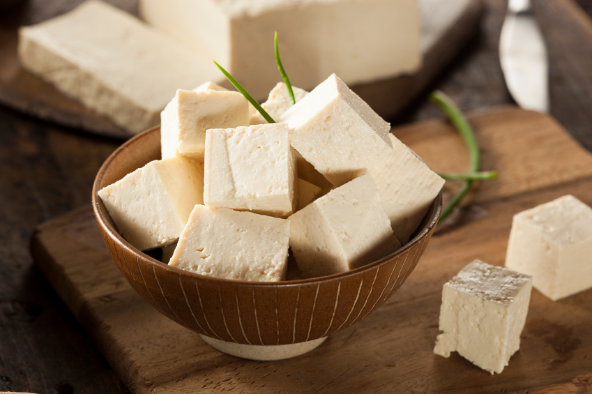 cubed tofu in bowl 