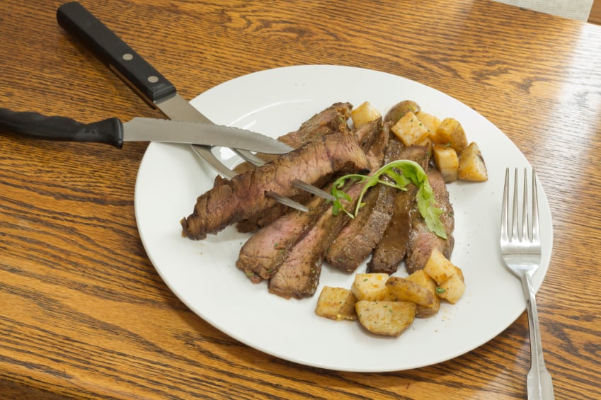 Sliced Steak Potatoes in a white plate