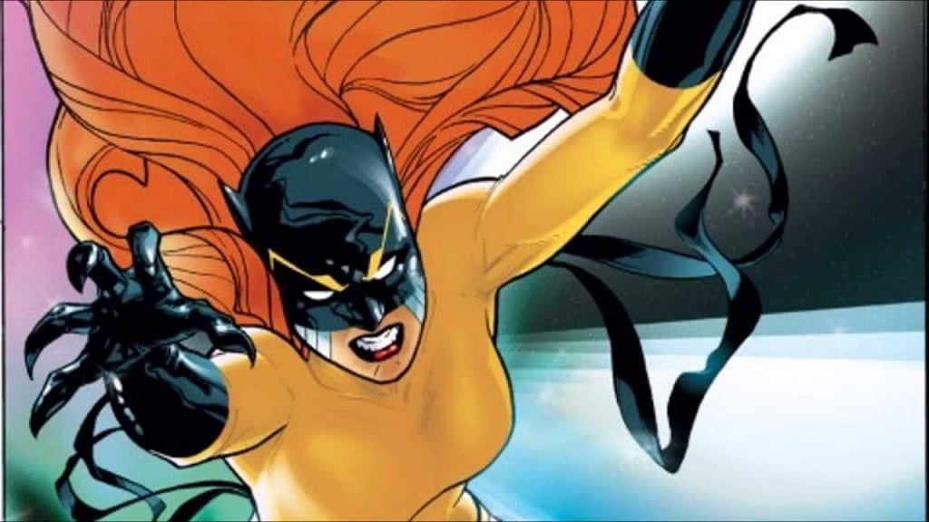 Hellcat jumping at the camera with her claws out and red flowing hair