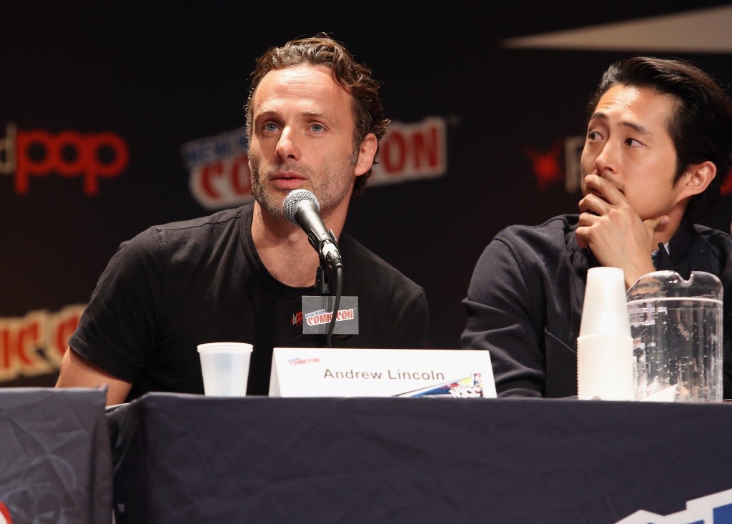 Andrew Lincoln and Steven Yeun speaking at Comic-Con. Andrew Lincoln and Steven Yeun speaking at Comic-Con.