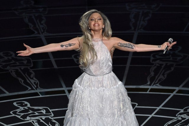 Lady Gaga performing at the 2015 Academy Awards