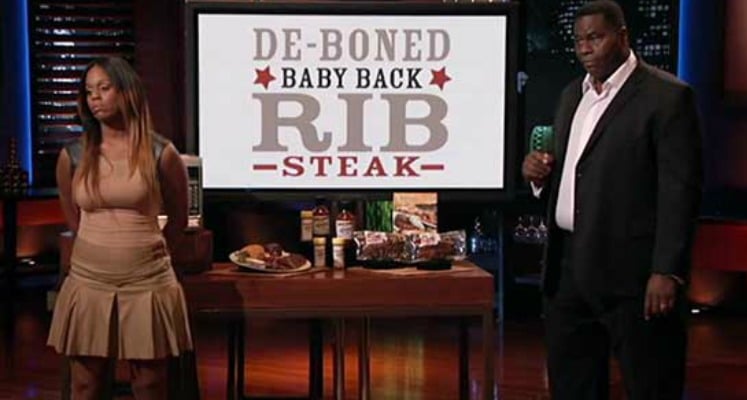 Al and Brittani Barker presenting ribs on Shark Tank.