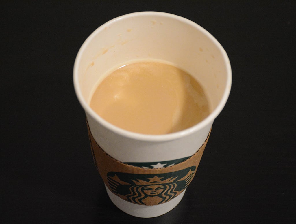 tasting a small smoked buttersctoch latte from starbucks