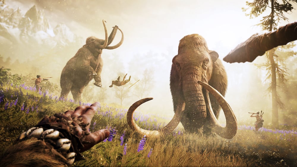 Cave man hunts a woolly mammoth in Ubisoft's Far Cry Primal