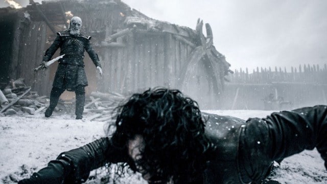 Jon Snow (Kit Harington) and a white walker in a scene from the Game of Thrones episode "Hardhome"