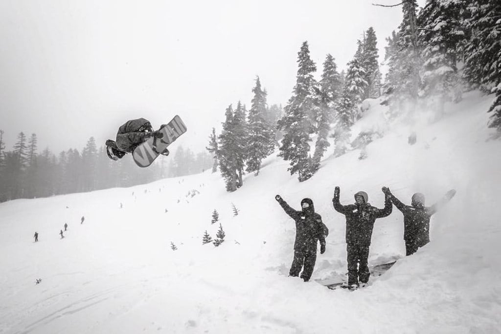 snowboarder and an audience at Mammoth Mountain in California