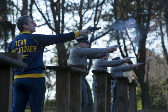 A nearly unrecognizable Steve Carell as John E. duPont in the true crime drama 'Foxcatcher'