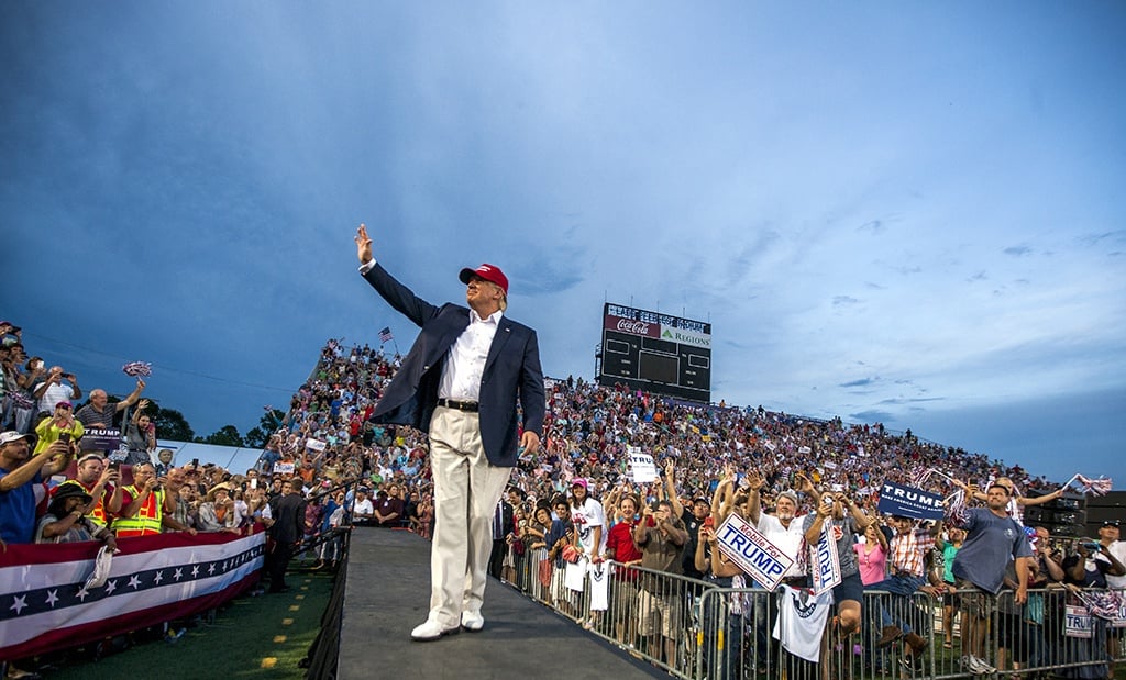 Donald Trump takes the stage at Ladd-Peebles Stadium